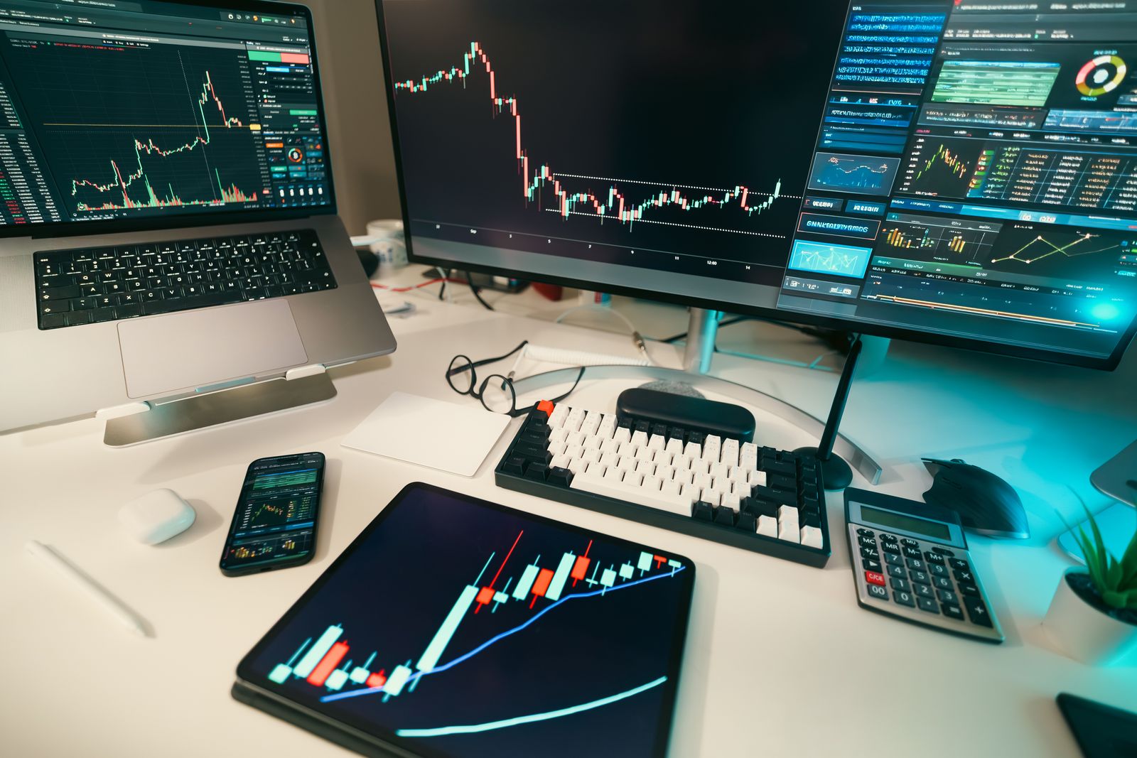 Financial workspace with compliance documentation