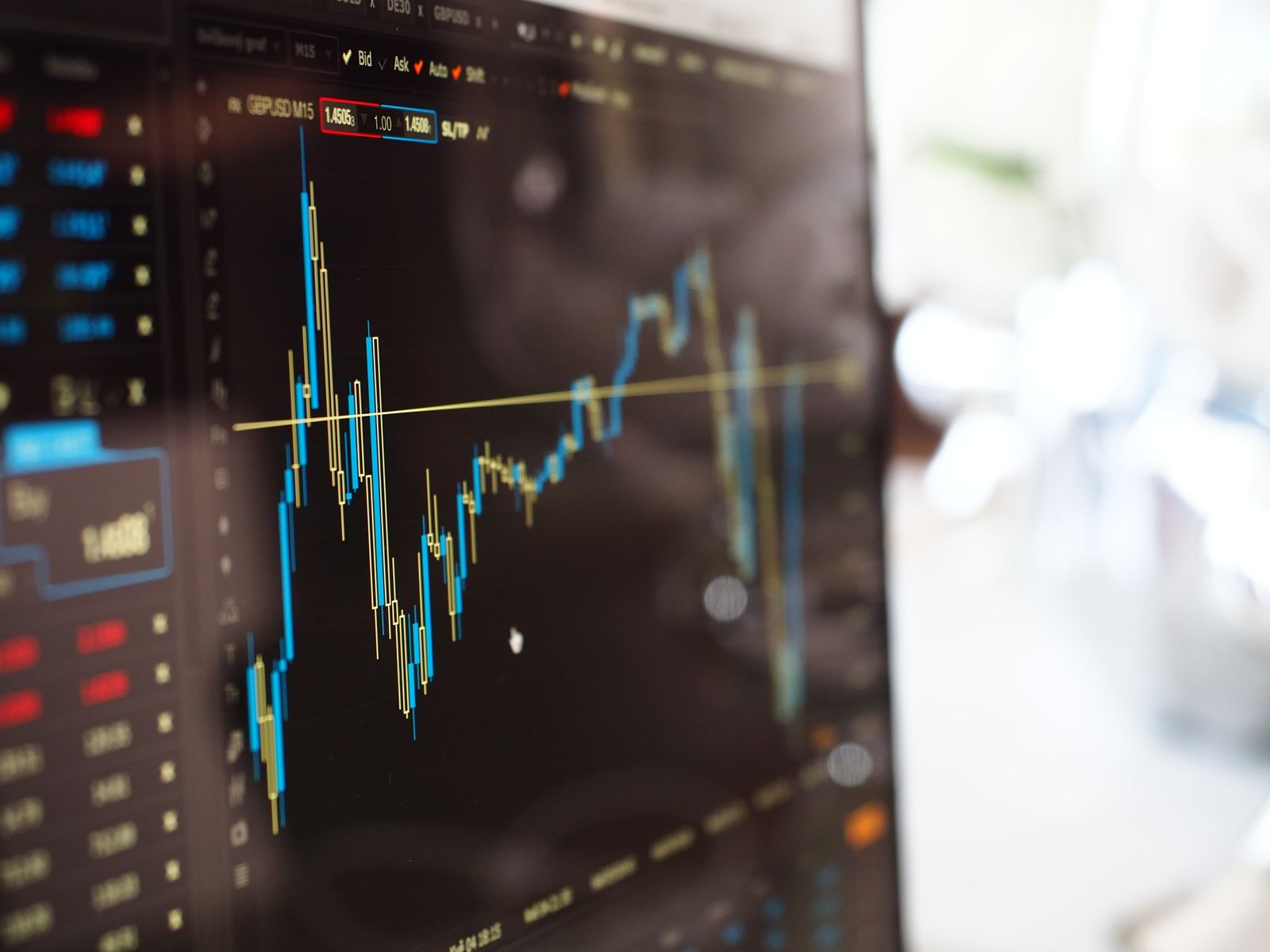 A trading desk with financial charts on screens, representative of a bank's operating environment